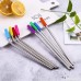 8Pcs Stainless Steel Drinking Straws Iuhan Extra Long 8.46 inch Stainless Steel Metal Drinking Straws Set of 4 Angled Straws & 4 Straight Straws with Silicone Tips 2 Brushes (Silver) - B07F8353XF